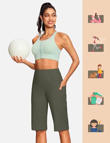 Image of ISEEGZ 15 inch / 18 inch / 21 inch / 25 inch Capri Pants for Women High Waist with Pockets Women's Capris Workout Yoga Pants Loose Straight Leg