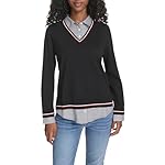 Tommy Hilfiger Womens Long Sleeve Button Up Collared Twofer Sweater