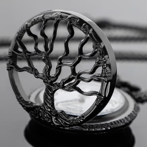 Image of Tiong Pocket Watch Hollow Tree of Life Design Roman Numerals Engraved Bible Verse Quartz Pocket Watch with Chain Custom Pocket Watch Birthday Gifts