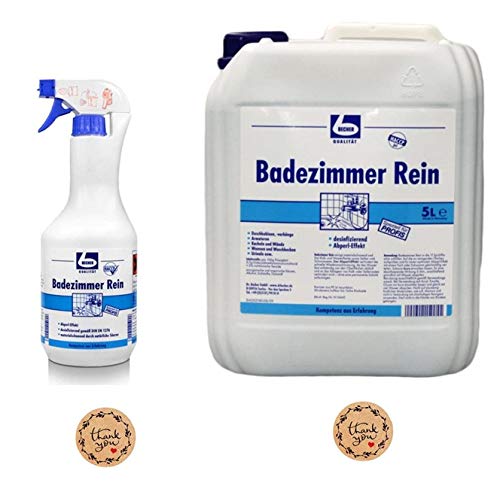 6 Liter Set DR. BECHER Badezimmer Rein - Desinfizierender Schaumreiniger | Set aus 1L Flasche Sprühflasche + 5L Kanister| mit Abperl-Effekt | plus Gratis Thank You Aufkleber