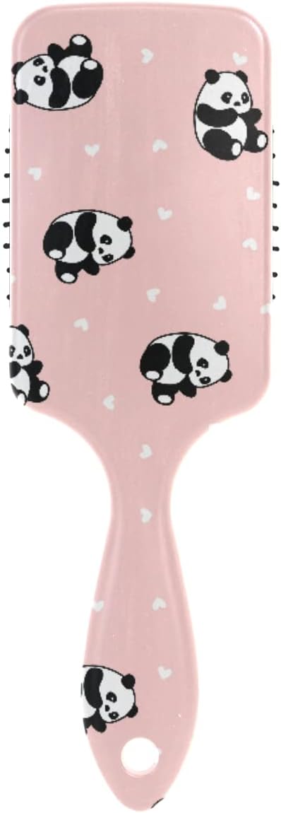 Mnsruu Hair Brush Cute Panda Heart Pink Paddle Brush Wire Hair Brush Travel Soft Hair Brush Comb for Fine Hair for Girl Women L
