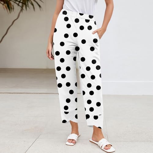 Linen Capri Pants for Women Wide Leg Floral Work Pants Casual Summer Lightweight Baggy Cropped Trousers with Pockets4