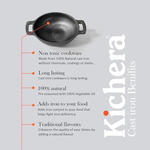 Image of Kichera Pre Seasoned Cast Iron Smooth Kadai | Nonstick Iron kadhai | 100% Pure & Toxin-Free, No Chemical Coating 7inch