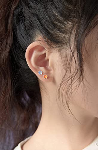 Reffeer Solid 925 Sterling Silver Cute Flower Earrings Studs for Teens Small Color Flower Studs Earrings Hypoallergenic4