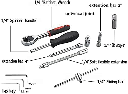 Image of 46-Piece Socket Wrench Tool Kit Set, 1 /4-Inch Drive Ratchet with Metric Sockets & Screwdriver Bits, Portable Repair Tool Set for Home, Auto, DIY Maintenance