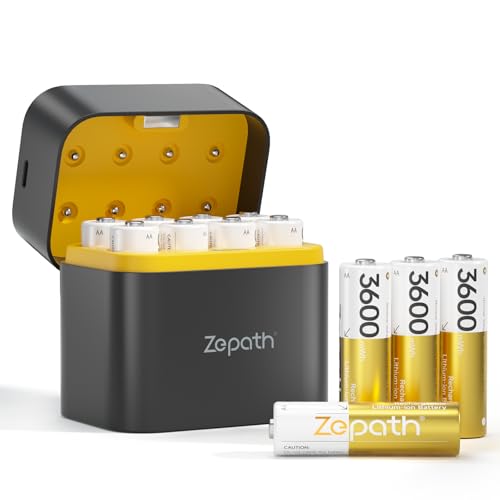 Zepath 12 pilas recargables de litio de 1,5 V AA con 8 ranuras, 3600 mWh con 2000 + Tech