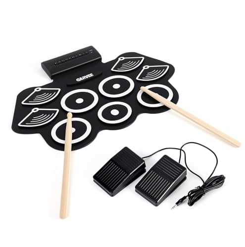 Image of Wireless Electronic Drum Set with 9 Pads, Portable Roll-Up Practice Kit for Kids & Beginners , Built-in Speaker, LED Lights, Recording & Headphone Output ,Includes Kick Pedal, Drum Sticks