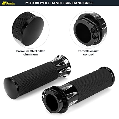 Motorcycle Hand Grips 1 inch Black CNC Handlebar Grips Motorcycle Throttle Grip for 25mm Handle Bars Compatible with Harley Honda Suzuki Yamaha (Black)