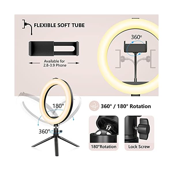 Nallee Ringleuchte, 10 Zoll LED Ringleuchte mit Stativ und Handyhalterung, Selfie LED Ringlicht mit 3 Lichtmodi & 10… – Bild 7