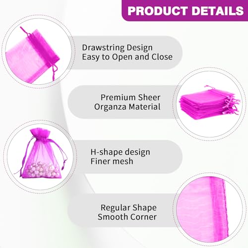 Image of BOEIAC Organza Bags - 50 Mini Rose Gold Mesh Wedding & Party Favor Bags with Drawstring - 4 x 6 Inch, Jewelry, Candy