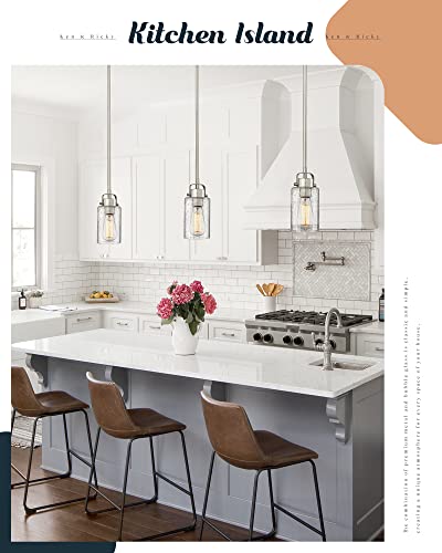 Ken & Ricky Brushed Nickel Hanging Pendant Light, Seeded Glass Pendant Light Fixtures, Kitchen Island Lighting For Entryway Dinning Room Bathroom Bedroom - 2 Pack #TOP7
