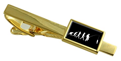 Bolsa de regalo con pisacorbatas de pesca evolución humana color oro el detalle ideal de aniversario
