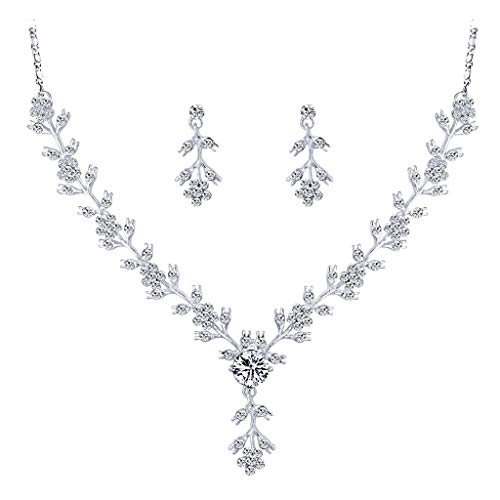 BEUU Austrian Crystal Bridal Floral Wave Teardrop Necklace Earrings Set