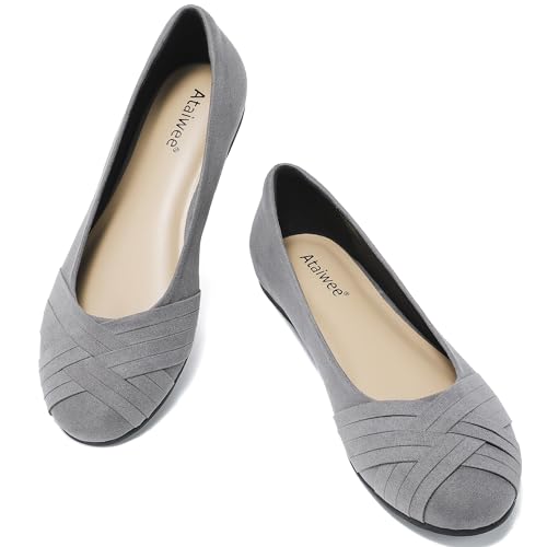 Image of Ataiwee Women's Wide Width Flats Shoes - Casual Comfortable Round Toe Plus Size Ballet Shoes.