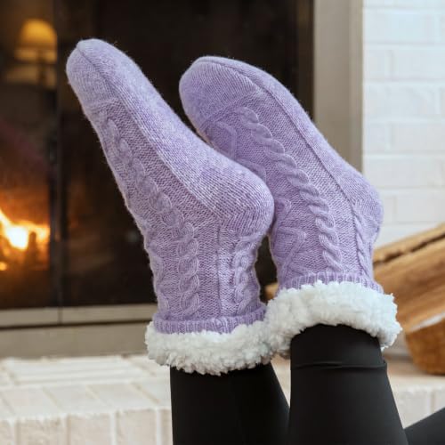 Image of Slipper Socks for Women with Grippers Non Slip, Sherpa Lined Slipper Socks