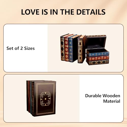 2 Cajas de Libros Falsos de Madera Vintage – Almacenamiento Decorativo Antiguo para Joyería y Decoración del Hogar - imagen 3