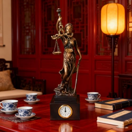 Statue Lady Justice horloge pour organiser un bureau encombré