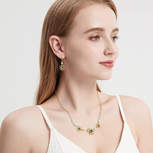 Ailife Flower Choker Necklace For Girls And Women, 14K Real Yellow Gold Plated Hypoallergenic Floral Emerald Necklace With Green Cubic Zirconia And Crystal #TOP2