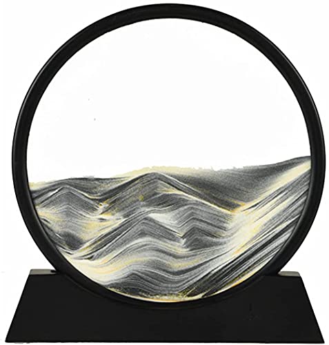 Moving Sand Art Picture 10-inch Round Glass Mobile Sand Stanz 3D Deep Sea Sandscape in Motion Display for Home Decor and Office