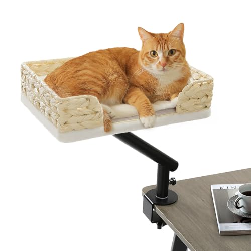 PAWZ Road Katzenbett für Schreibtisch, Katzenkorb, Katzen-Schreibtischbett aus Korbgeflecht, 360° drehbar Katzenbettständer, Katzen Hängematte...
