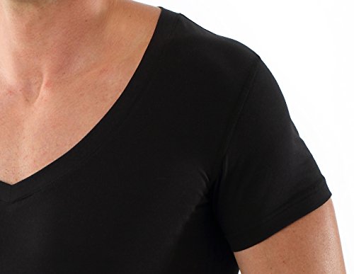 Men's deep v-Neck Business Undershirt with Short Sleeves Stretch Cotton Black4