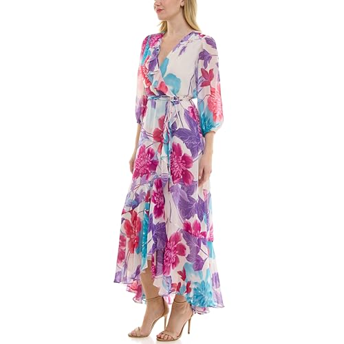 Women's V-Neck Ruffle Faux Wrap Maxi Dress3