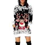Moda Navidad manga larga bolsa cadera bolsillo impresión delgado moda vestido mujer sudadera larga chaqueta, B-negro, S