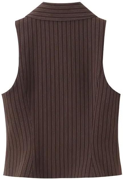 Womens Striped Vest and Pant Suit Sleeveless Short Waistcoat High Waist Wide Leg Trousers Spring Outfit