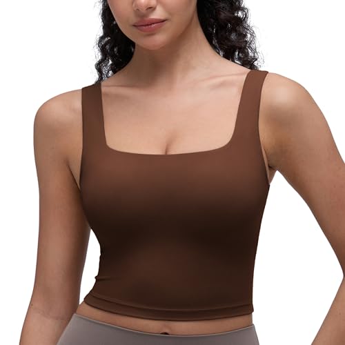Image of CRZ YOGA Butterluxe Square Neck Crop Tank Top | Light Support, Removable Pads, Yoga, Extremely Soft, Wide Straps, Longline Sports Bras for Women