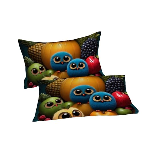 Housse de couette King chouette et fruits en microfibre avec 2 taies - 7