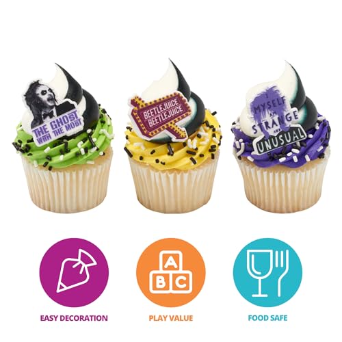 DecoPac Beetlejuice Rings, Cupcake Decorations Featuring Beetlejuice & Lydia, Cupcake Toppers For Cakes, Cupcakes, Treats - 24 Pack by DecoPac - Image 2