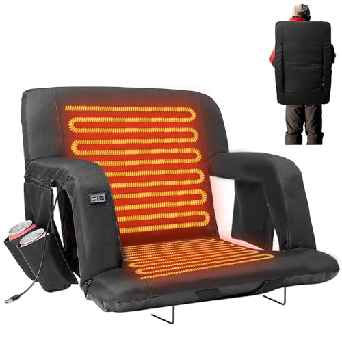 NAIZEA Heated Stadium Seat Bleacher Seat with Back & Arm Support, Portable 6 Reclinng Positions Stadium Seating for Bleachers, Bleacher Seats for Sports Events, Outing(Power is Not Included)