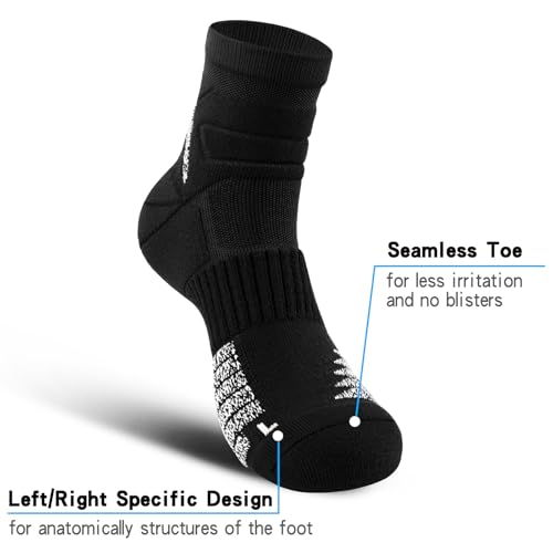 Thick Athletic Basketball Quarter Socks (3 Pairs) - Padded Running Socks with Ankle Protection and Max Cushion3