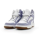 PUMA Women's Rebound Layup Mid Shoes, White-Intense Lavender- Silver SS26, 7.5 Puma Rebound Layup Spring Bling WNS
