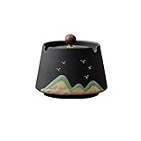 屋外用灰皿 セラミック灰皿 カバー付き 防風、飛沫防止、防煙、自宅のリビングルーム、オフィスのタバコの吸い殻トレイ タバコ容器(B)