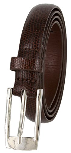 Women's BROWN Skinny Snake Skin Genuine Leather Belt 3/4 Wide Silver Plated Buckle M Size2