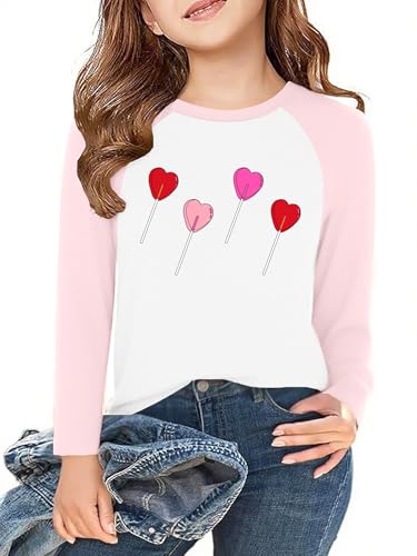 Image of Girls Valentine Shirts for Kids Valentines Heart Graphic Tshirts Casual Long Sleeve Shirts Love Heart Tee