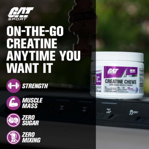 Image of GAT SPORT CREATINE Chews, Fruit Punch, 40 Tablets (10 Servings) | Sugar-Free Chewable Creatine Tablets for Muscle Growth, Muscle Size & Overall Lean Muscle Mass Support*