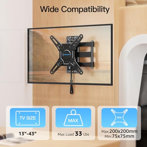 Image of MOUNTUP Lockable RV TV Mount for 13-43 Inch TVs - Full Motion Swivel RV TV Bracket with Pull Cord Lock, Space Saving Design for Camper, Trailer, Motorhome, Truck - Max 33lbs & VESA 200x200mm, MU2101