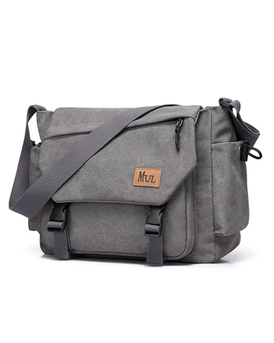 ibalulu Umhängetasche Herren,Robuste Canvas Messenger Bag mit Mehreren Taschen & Verstellbarem Gurt, Vintage Crossbody Bag Hobo Arbeitstasche Unisex Schultertasche für Beruf, Reise, Alltag(Grau)