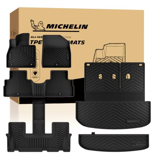 Image of Michelin Vehicle Mats for for 2020-2025 Hyundai Palisade 7 & 8 Seats | All Weather Floor Mats & Backrest & Trunk Liners, Cargo Liner Accessories, Custom Fit, Durable TPE, Non-Slip, 6 PCS, Premier