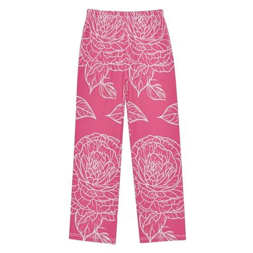 J JOYSAY Outline Camellia Blossom Magenta Pajamas Pants Soft Long Pajama Bottoms Lounge Sleep Pants Size S-XL
