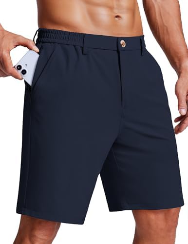 COOFANDY Men's 9 Inch Classic Fit Golf Shorts Lightweight Stretch Quick Dry Hiking Short Medium Navy Blue