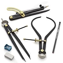 Kings County Tools 7-Piece Caliper and Compass Set | Industrial Workshop Grade Instrument | Solid Steel with Brass Fittings | Knurled Locking Nuts