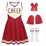 Davsolly Kids Cheer Uniform Girls Cheerleader Costume Red Cheerleading Outfit,Cheer Up Cosplay Cheerleader Gifts Sports