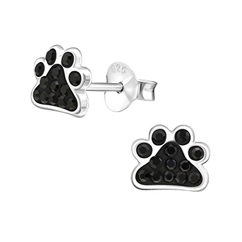 Laimons Boucles d'oreilles pour enfant - En argent sterling 925 - Motif patte de chien - Noir