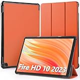 Hianjoo Fire HD 10 2023 対応 ケース 10インチ タブレットケース Fire HD 10 第13世代 対応 カバー スタンド機能付き オートスリープ機能 全面保護ケース 耐衝撃 擦り傷防止 - オレンジ