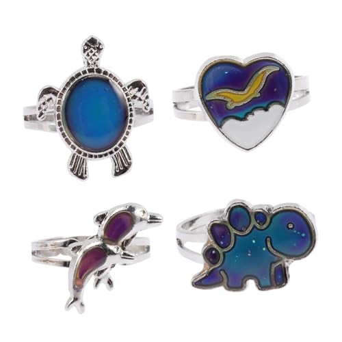 NAMOARLY Cute Animal Mood Rings Thermochromic Finger Rings Set for Anime Fans Carnival Accessories