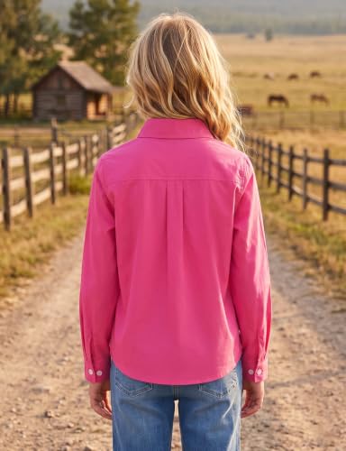 Image of Noomelfish Girls Long Sleeve Button Down Shirt Tie Front Western Tops Cowgirl Outfit (5-14 Years)