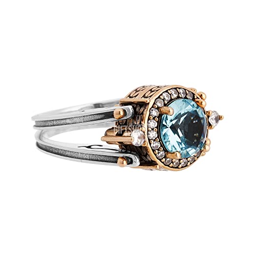 Turkish Handmade Jewelry Reversible 2 rings in 1 ring Round Cut London Blue and Black Round Cut Topaz 925 Sterling Silver Ring Size All